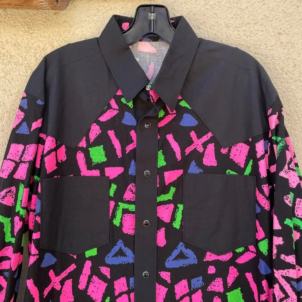 Handmade Black Neon Pink Rodeo Western Shirt Mens Size L/XL